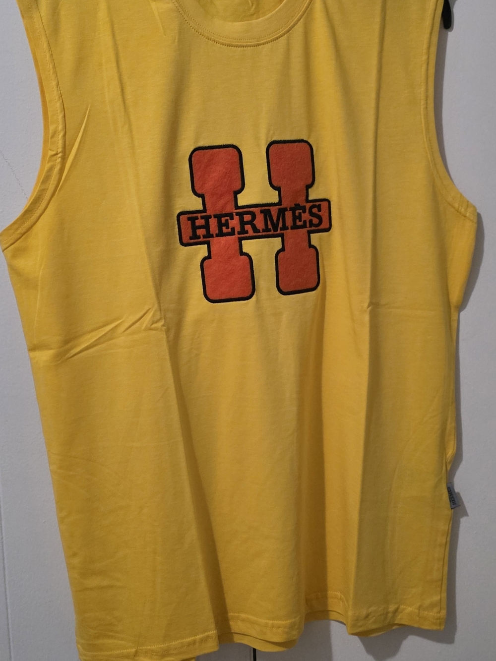 Hermes Yellow Sleeveless Tank with Orange Logo H